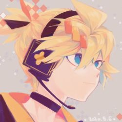 Rule 34 | 1boy, absurdres, black collar, blonde hair, blue eyes, collar, commentary, dated, from side, grey background, hair ornament, hairclip, headphones, headset, highres, huge filesize, kagamine len, light smile, magical mirai (vocaloid), magical mirai len, male focus, nagisawa2020, portrait, short ponytail, solo, spiked hair, symbol-only commentary, vocaloid