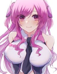 Rule 34 | 1girl, breasts, highres, kousen124, large breasts, long hair, looking at viewer, necktie, pink eyes, pink hair, rasis, sleeveless, smile, solo, sound voltex, white background