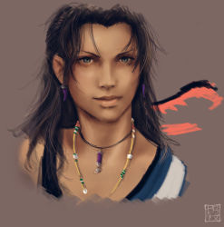 Rule 34 | 10s, 1girl, black hair, dark-skinned female, dark skin, final fantasy, final fantasy xiii, jewelry, long hair, looking at viewer, necklace, oerba yun fang, portrait, realistic, simple background, sketch, solo, trixia