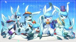 Rule 34 | ;d, alopias, blue eyes, bow, closed eyes, closed mouth, clothed pokemon, commentary request, creatures (company), flower, game freak, gen 4 pokemon, glaceon, glaceon (holiday), glaceon (orange unite), glaceon (purple unite), glaceon (tea party), glaceon (tuxedo), green eyes, grin, hat, hat bow, lying, nintendo, no humans, one eye closed, open mouth, pink flower, pokemon, pokemon (creature), pokemon go, pokemon unite, sleeping, smile, teeth, top hat