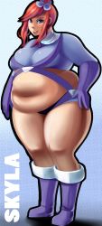 Rule 34 | 1girl, blue eyes, boots, breasts, creatures (company), fat, game freak, gloves, gym leader, highres, large breasts, looking at viewer, navel, nintendo, pokemon, red hair, skyla (pokemon)