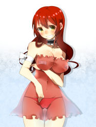 Rule 34 | 1girl, armband, bad id, bad pixiv id, bandaid, bandaids on nipples, blush, breasts, cameltoe, chemise, choker, cleavage, grin, haine (howling), hen zemi, katou anna, large breasts, long hair, lowleg, lowleg panties, panties, pasties, red hair, see-through, shirt, smile, solo, standing, taut clothes, taut shirt, thigh gap, thighs, underwear, yellow eyes, ykm13