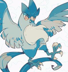 Rule 34 | akadako, animal focus, articuno, bags under eyes, bird, blue background, blue theme, bright pupils, claws, creatures (company), full body, game freak, gen 1 pokemon, grey outline, legendary pokemon, looking down, looking to the side, nintendo, no humans, one-hour drawing challenge, open mouth, pokemon, pokemon (creature), red eyes, solo, sparkle, white pupils