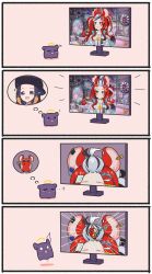 Rule 34 | ...?, 1other, 2girls, 4koma, absurdres, animal ears, black hair, blue eyes, blunt bangs, chibi, comic, commentary, english commentary, fang, flat screen tv, gradient hair, hakos baelz, hakos baelz (casual), halo, heart, highres, hololive, hololive english, jumping, long hair, mouse ears, mouse girl, mpien, mr. squeaks (hakos baelz), multicolored hair, multiple girls, ninomae ina&#039;nis, ninomae ina&#039;nis (casual), octopus, open mouth, orange hair, pink background, pointy ears, purple hair, red hair, silent comic, simple background, solid circle eyes, streaked hair, sunglasses, surprised, takodachi (ninomae ina&#039;nis), television, tentacle hair, tentacles, thought bubble, virtual youtuber, watching television, white hair