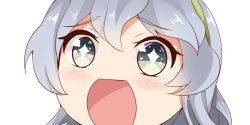 Rule 34 | + +, 10s, 1girl, close-up, grey eyes, hairband, kantai collection, long hair, looking at viewer, nahaki, no nose, open mouth, portrait, silver hair, simple background, sin-poi, solo, sparkling eyes, symbol-shaped pupils, white background, yamagumo (kancolle)