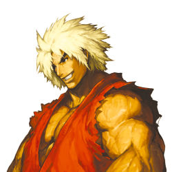 Rule 34 | 1boy, blonde hair, capcom, dougi, grin, highres, ken masters, male focus, muscular, nona, official art, sleeveless, smile, solo, street fighter, svc chaos, violent ken