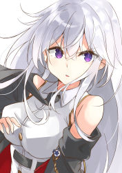 Rule 34 | 1girl, absurdres, angry, azur lane, bare shoulders, black necktie, breasts, cleavage, coat, detached sleeves, enterprise (azur lane), hair between eyes, highres, long hair, looking at viewer, necktie, open clothes, open coat, open mouth, pleated skirt, purple eyes, senx, serious, shirt, simple background, skirt, sleeveless, sleeveless shirt, solo, tagme, v-shaped eyebrows, white background, white hair