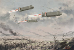 Rule 34 | aircraft, airship, asterisk kome, commentary, day, dirigible, flag, grey sky, horizon, no humans, outdoors, overcast, scenery, sky, smoke, trench, twitter username, winged fusiliers