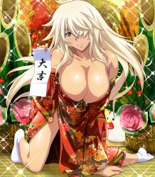 Rule 34 | 1girl, breasts, cleavage, highres, ikkitousen, japanese clothes, large breasts, long hair, musashibou benkei (ikkitousen), official art, smile, solo
