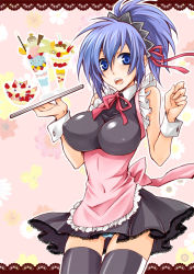 Rule 34 | 00s, 1girl, aoi remi, apron, bad id, bad pixiv id, black thighhighs, blue eyes, blue hair, breasts, cherry, covered erect nipples, dress, flower, food, forced dressing, fruit, gender request, genderswap, hair ribbon, hairband, impossible clothes, impossible shirt, kampfer, large breasts, matching hair/eyes, open mouth, panties, pantyshot, parfait, pocky, ponytail, ribbon, senou natsuru, shirt, solo, striped clothes, striped panties, thighhighs, tray, underwear, waitress, wrist cuffs, zettai ryouiki