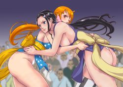 Rule 34 | 2girls, ass, fighting, kakutou oukoku, multiple girls, nami (one piece), nico robin, one piece, thong, wrestling