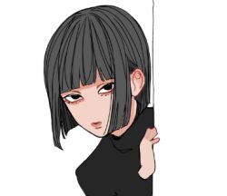 Rule 34 | 1boy, bishounen, black eyes, black sweater, blunt bangs, blunt ends, bob cut, closed mouth, grey hair, hand up, kagoya1219, looking at viewer, lowres, male focus, no nose, original, peeking, peeking out, short hair, simple background, solo, straight hair, sweater, transparent background, turtleneck, turtleneck sweater, upper body