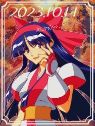 Rule 34 | 1girl, ainu clothes, artist name, blue eyes, blue hair, breasts, hair ribbon, hand on own face, highres, legs, long hair, looking at viewer, nakoruru, open mouth, ribbon, samurai spirits, small breasts, smile, snk, solo, the king of fighters