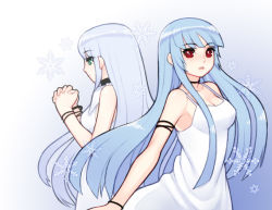 Rule 34 | 2girls, blue hair, character request, dress, folks (nabokof), green eyes, ice, isolde (kof), kula diamond, long hair, multiple girls, open mouth, prayer, red eyes, silver hair, snowflakes, the king of fighters