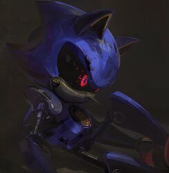 Rule 34 | 1boy, black sclera, colored sclera, commentary request, highres, iyo (1eavethebus), male focus, metal sonic, no humans, non-humanoid robot, red eyes, robot, robot animal, solo, sonic (series)