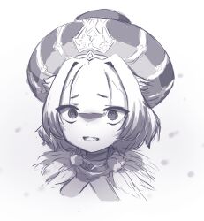 Rule 34 | 1girl, @ @, fate/grand order, fate (series), feathers, greyscale, hat, highres, kibinago (kibinago614), locusta (fate), looking at viewer, monochrome, parted lips, portrait, short hair, simple background, sketch, solo, sweat, tearing up, wavy mouth