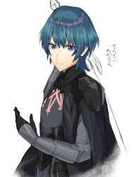 Rule 34 | 1boy, absurdres, armor, black gloves, blue eyes, blue hair, byleth (fire emblem), byleth (male) (fire emblem), cape, fire emblem, fire emblem: three houses, gloves, highres, looking at viewer, nintendo, nyorotono, portrait, short hair, solo, upper body, white background