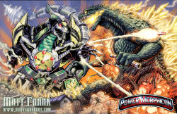 Rule 34 | battle, claws, crossover, destruction, dinosaur, dragon caesar, dragonzord, drill, energy, epic, explosion, fangs, fighting, finger missile, fire, giant, giant monster, glowing, glowing eyes, glowing spikes, godzilla, godzilla (series), horns, kaijuu, kyouryuu sentai zyuranger, machine, matt frank, mecha, mighty morphin power rangers, missile, monster, no humans, open mouth, outdoors, power rangers, red eyes, robot, saban entertainment, science fiction, sentai, sharp teeth, single horn, spikes, super sentai, tail, teeth, toei company, toho, weapon