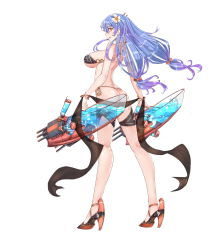 Rule 34 | 12cat, 1girl, absurdres, alternate costume, anchor, ass, bikini, blue hair, bracelet, breasts, dual wielding, flower, full body, g-string, hair flower, hair ornament, helena (warship girls r), high heels, highres, holding, jewelry, large breasts, long hair, looking at viewer, looking back, low twintails, nail polish, octopus cat, open mouth, orange eyes, panties, personification, smile, solo, standing, swimsuit, thigh strap, thong, twintails, underboob, underwear, very long hair, warship girls r, water, water gun, weapon, white background