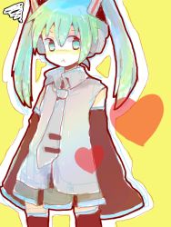Rule 34 | 1girl, :t, blue eyes, detached sleeves, hatsune miku, heart, long hair, necktie, pout, sketch, skirt, solo, squiggle, tenma (xxx), thighhighs, vocaloid