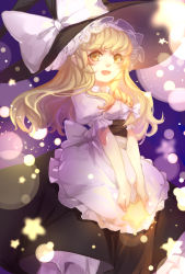 Rule 34 | 1girl, airrabbityan, apron, artist request, blonde hair, braid, hat, highres, kirisame marisa, long hair, open mouth, side braid, smile, solo, star (symbol), touhou, waist apron, witch hat, yellow eyes