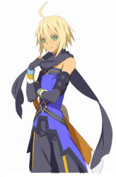 Rule 34 | 00s, 1boy, blonde hair, elbow gloves, emil castagnier, fingerless gloves, gloves, green eyes, male focus, namco, official art, scarf, simple background, smile, solo, tales of (series), tales of symphonia, tales of symphonia: dawn of the new world, white background