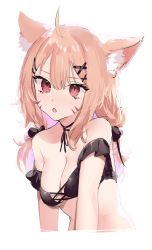Rule 34 | 1girl, :o, animal ear fluff, animal ears, bare shoulders, blonde hair, breasts, cat ears, cat girl, facepaint, hair ornament, highres, long hair, medium breasts, neonbeat, red eyes, second-party source, shyrei faolan, sketch, virtual youtuber, vyugen, x hair ornament