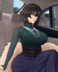 Rule 34 | 1girl, absurdres, black hair, breasts, female focus, fubuki (one-punch man), green eyes, highres, huge breasts, one-punch man, solo