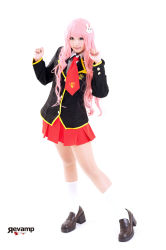 Rule 34 | 1girl, baka to test to shoukanjuu, cosplay, fumizuki academy school uniform, hair ornament, himeji mizuki, legs, miniskirt, photo (medium), pink hair, school uniform, skirt, solo, thighs