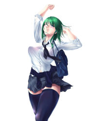 Rule 34 | 1girl, green hair, homura (seven deadly sins), honoo (kusunoki), original, school uniform, serafuku, solo, thighhighs