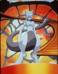 Rule 34 | 1990s (style), 1boy, creatures (company), full body, game freak, gen 1 pokemon, highres, legendary pokemon, looking at viewer, mewtwo, nintendo, official art, pokemon, pokemon: the first movie - mewtwo strikes back, pokemon (anime), pokemon (classic anime), pokemon (creature), retro artstyle, serious, source request, standing, tail, third-party edit