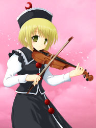 Rule 34 | 1girl, bad id, bad pixiv id, blonde hair, bow (music), female focus, hat, instrument, lunasa prismriver, marugoshi (54burger), solo, standing, touhou, violin, yellow eyes