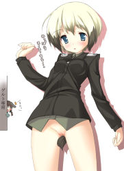 Rule 34 | 00s, 2girls, ^^^, animal ears, blonde hair, blue eyes, bottomless, brown hair, erica hartmann, gertrud barkhorn, multicolored hair, multiple girls, nishikiori jin, nishikiori kami, no panties, peeking out, pussy, short hair, strike witches, tail, translated, two-tone hair, uncensored, world witches series