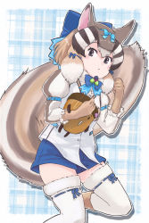 Rule 34 | absurdres, acorn, blue bow, blue bowtie, blue shorts, bow, bow legwear, bowtie, brown eyes, brown fur, brown gloves, brown hair, chipmunk ears, chipmunk girl, chipmunk tail, commentary request, elbow gloves, fur collar, fur trim, gloves, hair bow, highres, juliet sleeves, kemono friends, kemono friends v project, light brown hair, long sleeves, looking at viewer, puffy sleeves, shirt, short hair, shorts, siberian chipmunk (kemono friends), sidelocks, thighhighs, toriny, virtual youtuber, white fur, white shirt, white thighhighs, zettai ryouiki