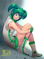 Rule 34 | 1girl, bad id, bad pixiv id, green eyes, green hair, matching hair/eyes, mots, original, ponytail, short twintails, solo, twintails