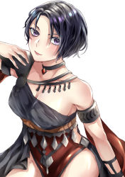 Rule 34 | 1girl, absurdres, armlet, black hair, breasts, closed mouth, dancer, dancer (fire emblem: three houses), dress, fire emblem, fire emblem: three houses, highres, jewelry, large breasts, madogiwa zen, necklace, nintendo, pelvic curtain, purple eyes, shamir nevrand, short hair, simple background, solo, white background