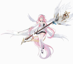 Rule 34 | 1girl, :d, absurdly long hair, absurdres, aqua eyes, azur lane, black footwear, breasts, chinese commentary, cleavage, commentary, detached sleeves, dress, full body, grey background, highres, holding, holding staff, large breasts, long hair, looking at viewer, multiple wings, open mouth, pink hair, shoes, simple background, smile, solo, staff, theseus (azur lane), thighhighs, very long hair, white dress, white sleeves, white thighhighs, white wings, wings, wusaihai, zettai ryouiki