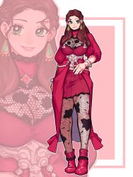 Rule 34 | 1girl, breasts, brown hair, cleavage cutout, clothing cutout, dorothea arnault, dress, earrings, fire emblem, fire emblem: three houses, green eyes, highres, jewelry, large breasts, long hair, long sleeves, nintendo, quelconque