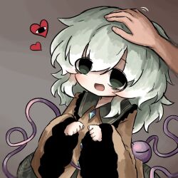 1girl blush green_hair hand_on_another&#039;s_head headpat heart heripantomorrow komeiji_koishi petting third_eye touhou wide_sleeves