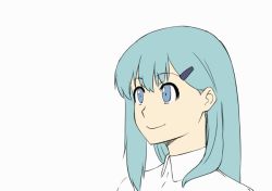 Rule 34 | 1girl, blue eyes, blue hair, closed mouth, collared shirt, closed eyes, grey background, hair ornament, hairclip, happy, head tilt, ishii hisao, kantai collection, long hair, round teeth, shirt, simple background, smile, solo, suzuya (kancolle), teeth, upper teeth only, white shirt, wing collar