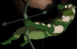 Rule 34 | 1boy, archer (fate), arrow (projectile), blonde hair, bow (weapon), dc comics, domino mask, fate (series), gb (doubleleaf), green arrow, green arrow (series), green footwear, green legwear, hat, male focus, marksman, mask, oliver queen, shoes, solo, weapon