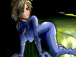 Rule 34 | 1girl, bad id, bad pixiv id, blue theme, breasts, doggystyle, fjt (fjym2), fjym2, large breasts, lowres, metroid, nintendo, oekaki, samus aran, sex, sex from behind, solo, torn clothes, zero suit