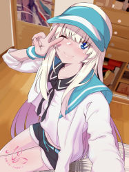 Rule 34 | 1boy, ;), baseball cap, bedroom, black shorts, blonde hair, blue eyes, bracer, closed mouth, commentary request, hat, husun wei, indoors, jacket, long hair, looking at viewer, looking up, male focus, navel, one eye closed, original, selfie, short shorts, shorts, sidelocks, smile, solo, trap, v, very long hair