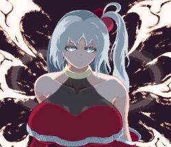 Rule 34 | 1girl, breasts, closed mouth, collarbone, cropped torso, detached sleeves, fiery wings, grey eyes, grey hair, hair bobbles, hair ornament, large breasts, long hair, looking at viewer, multiple wings, nukekip, one side up, pixel art, shinki (touhou), sleeveless, smile, solo, tagme, touhou, touhou (pc-98), upper body, wings