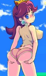 Rule 34 | 1girl, ass, ass grab, breasts, brown hair, cropped, crown, female focus, huge ass, large breasts, looking at viewer, lowres, mario (series), nintendo, princess daisy, red9 (isktmz), solo, super mario bros. 1, super mario land