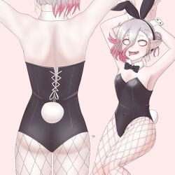 Rule 34 | 1girl, animal ears, ass, breasts, briar (league of legends), fishnet pantyhose, fishnets, highres, league of legends, leotard, pantyhose, playboy bunny, sharp teeth, small breasts, teeth