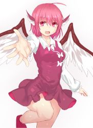 Rule 34 | 1girl, animal ears, bad id, bad pixiv id, bird wings, dress, juliet sleeves, long sleeves, mystia lorelei, no headwear, no headwear, open mouth, outstretched hand, pink dress, pink eyes, pink hair, puffy sleeves, shirt, smile, solo, standing, standing on one leg, touhou, wings, yonaga (masa07240)