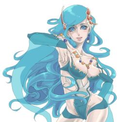 Rule 34 | aqua gloves, aqua hair, aqua leotard, bead necklace, beads, blue eyes, blush, breasts, bridal gauntlets, cleavage, clothing cutout, cowboy shot, earrings, final fantasy, final fantasy iv, final fantasy iv: the after years, gloves, green gloves, green leotard, hair ornament, hanamaru (warasu), hand up, hip vent, jewelry, large breasts, leotard, lips, long hair, long sleeves, lowres, nail polish, necklace, nose blush, off-shoulder leotard, open mouth, orange nails, pink lips, plunging neckline, rydia (ff4), see-through, see-through sleeves, side cutout, wide sleeves