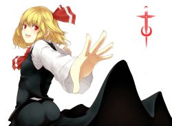 Rule 34 | 1girl, bad id, bad pixiv id, blonde hair, embodiment of scarlet devil, female focus, foreshortening, hair ornament, red eyes, rumia, short hair, simple background, solo, touhou, white background, zeshiki