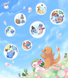 Rule 34 | :d, ampharos, arms up, azurill, bag, bibarel, blue ribbon, blue sky, charmander, chatot, chimecho, closed eyes, commentary, commentary request, corphish, creature, creatures (company), croagunk, day, diglett, drowzee, dugtrio, dutch angle, fiery tail, flame-tipped tail, flower, game freak, gen 1 pokemon, gen 2 pokemon, gen 3 pokemon, gen 4 pokemon, gift, gracidea, graphite (medium), grass, hair flower, hair ornament, happy, holding, holding gift, ibui matsumoto, jumping, legendary pokemon, looking away, looking up, loudred, mythical pokemon, nintendo, no humans, on head, open mouth, outstretched arms, pelipper, pokemon, pokemon (creature), pokemon mystery dungeon, pokemon mystery dungeon: explorers of time/darkness/sky, ribbon, shaymin, shaymin (land), sky, smile, squirtle, standing, sunflora, tail, traditional media, treecko, turtwig, wigglytuff
